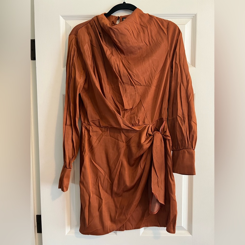 ASOS Design Rust Cowl Neck Dress with tie waist